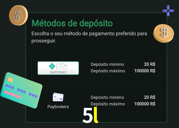 O cassino 5l oferece uma grande variedade de métodos de pagamento